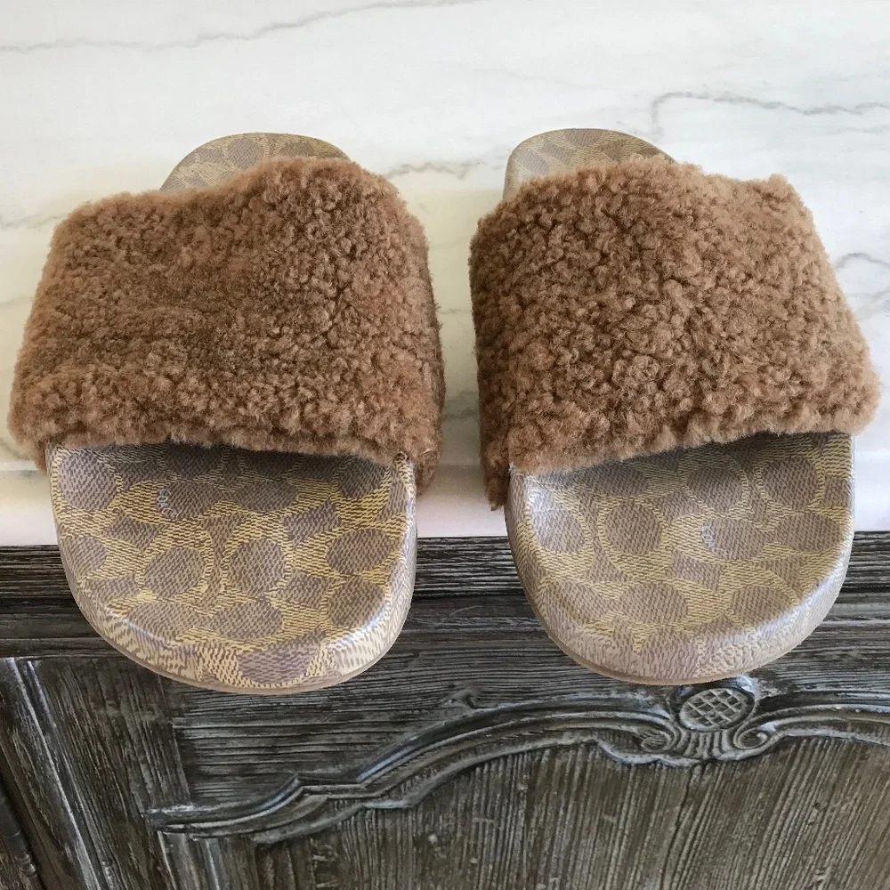 COACH MENS TAN SHERLING SLIDE SANDAL